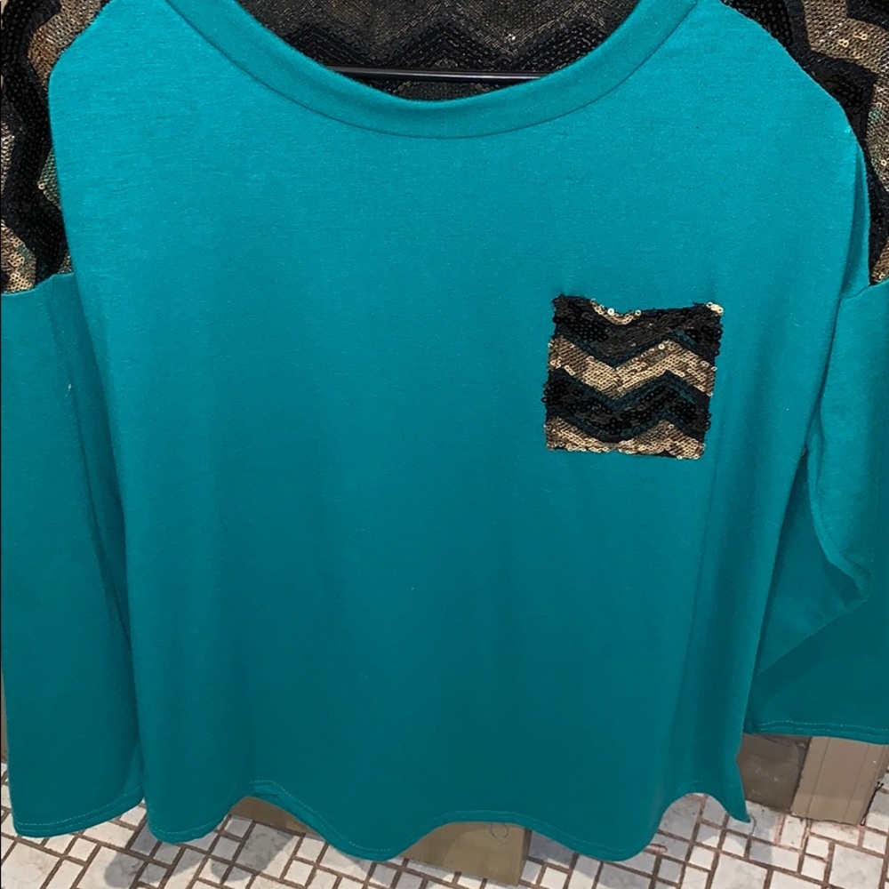 Teal sequence long sleeve shirt
